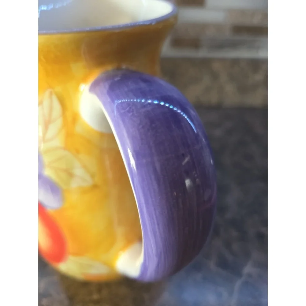 Holiday Designs USA pitcher Fruit Grapes Peaches Yellow Orange 7 Inches Tall